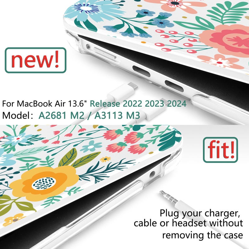 TWOLSKOO for M3 MacBook Air 13.6 inch Case 2022 2023 2024 A2681 M2 A3113 with Touch ID  Plastic Hard Shell Cover with Screen Protector & Keyboard Cover & Trackpad Film  Abstract Flower - Image 3